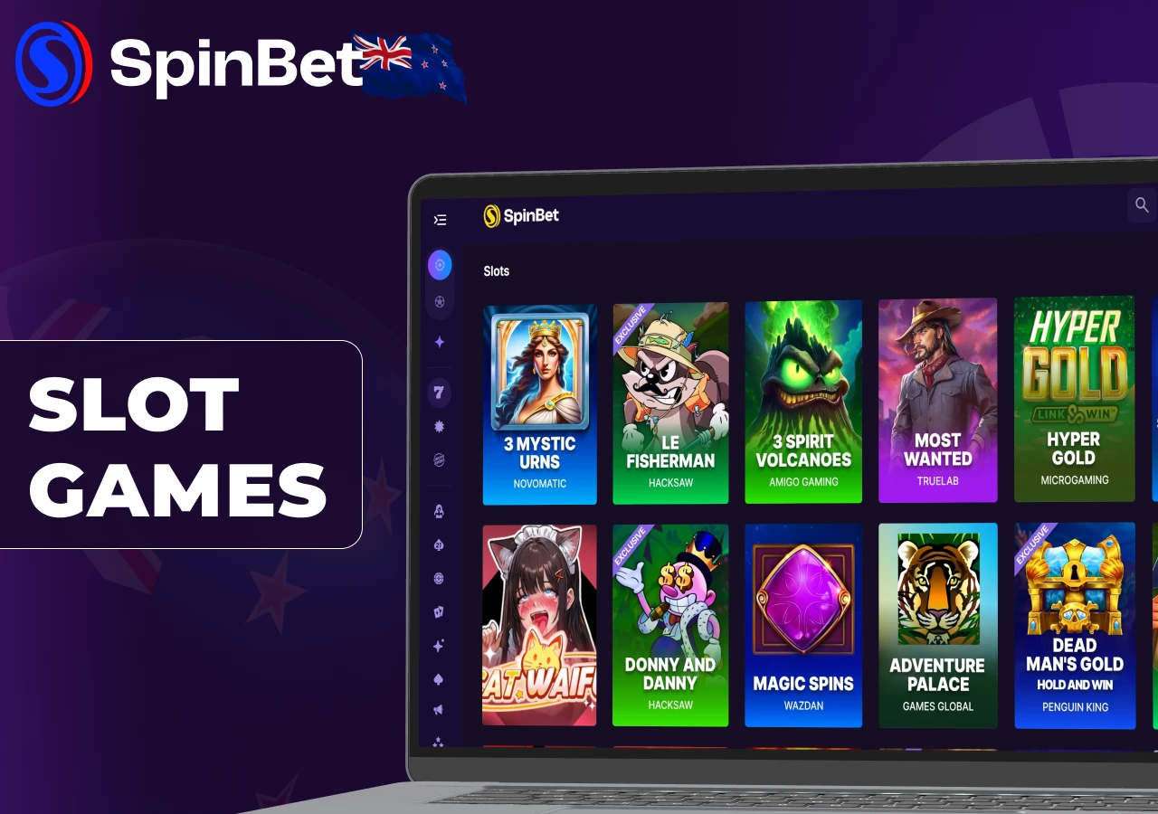 Slots include classic and modern titles with various features.